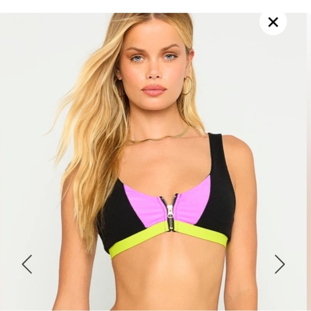 Beach Bunny endless summer bralette Zip Front Bikini Top - pink, black, yellow
